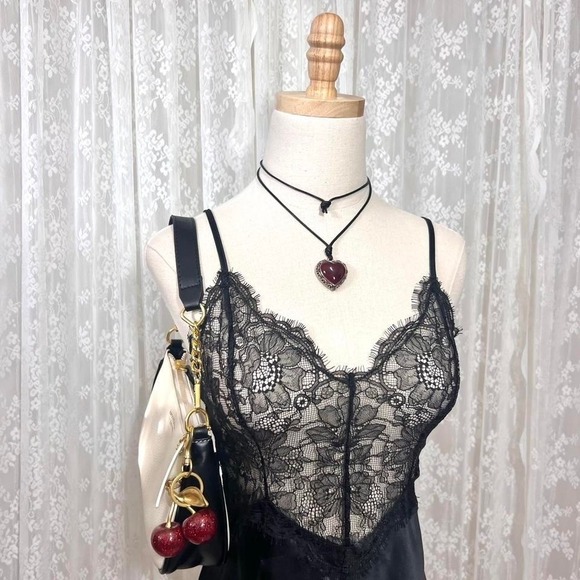 Victoria's Secret Black Lace Slip Dress Lingerie Size M Whimsi Goth Dark Fairy - Picture 2 of 7